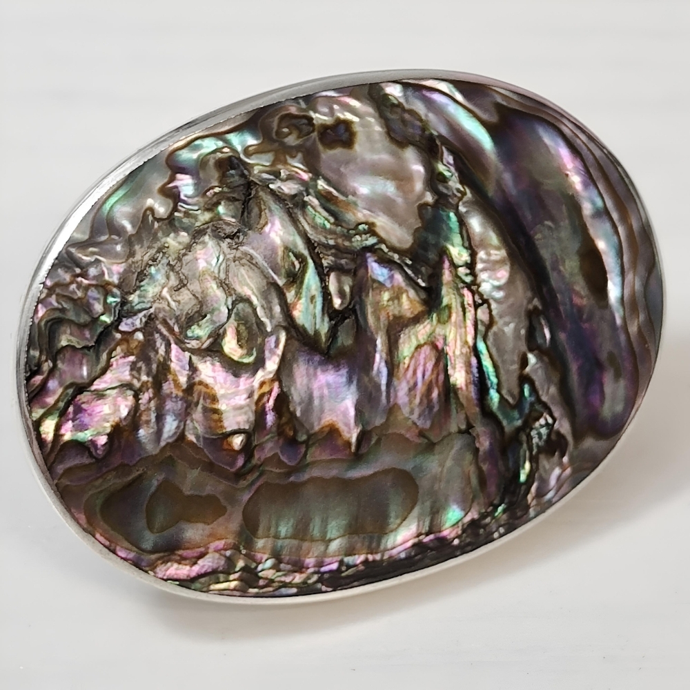 Vintage Alfredo Villasana Taxco Sterling Silver Abalone Shell Oval Brooch Pin